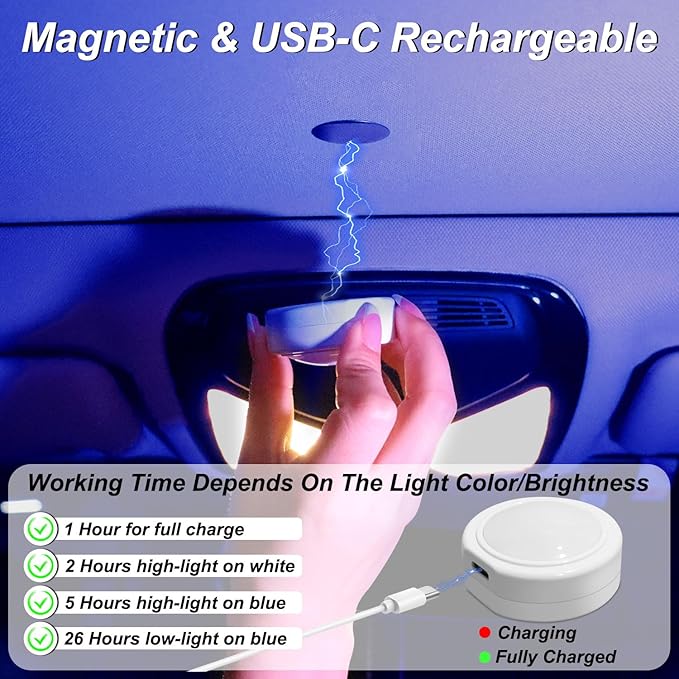 4PCS Wireless Car LED Lights with Remote Control, 16 Colors Interior Car Led Puck Lights, Rechargeable Ambient Lighting Kit with Dimmer & Timer, Inside Night Lamp for Vehicle Home Decoration