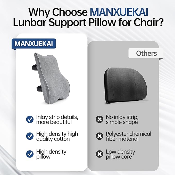 Lumbar Support Pillow for Office Chair, Back Support Pillow with Memory Foam, Relieves Back Pain, Removable Washable Cover & Adjustable Strap, for Car/Gaming Chair,Gift-Grey