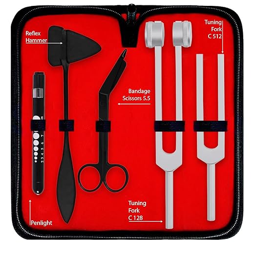 ASA TECHMED Nurse Essentials for Work Starter Kit, Stethoscope, Blood Pressure Monitor, Otoscope, Tuning Forks and More. 18 Pcs Doctor Kit, Nurse Gift (Blue)