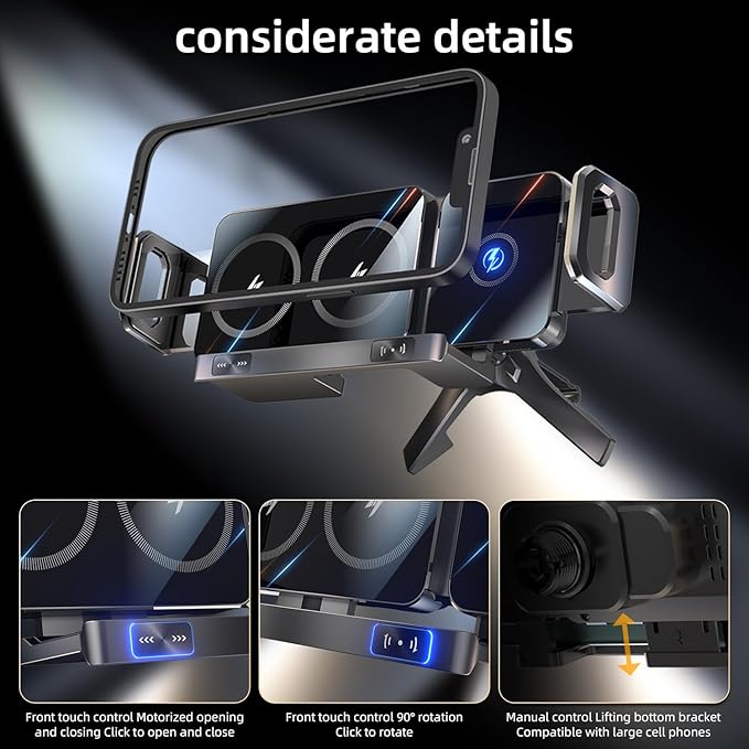 Car Phone Holder, Ultra Stable Dashboard Air Vent Cell Phone Car Mount, 15 Watt Dual Coil Fast Charger, Rotating Charger Car Phone Mount, for Smartphones