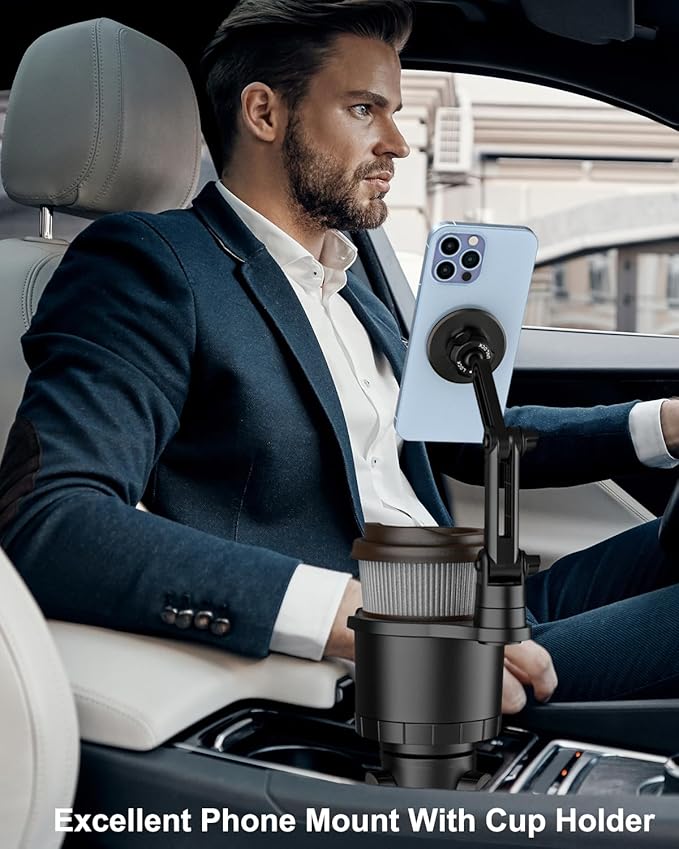for Magsafe Car Mount Cup Holder - [Bottle Friendly] 2-Pack Magnetic Phone Holder for Car Cup Vent with Height Adjustable Arm, for iPhone Air 17 Pro Max 16 15 14 13 12 11, S25, 4.7 to 7" Smartphones