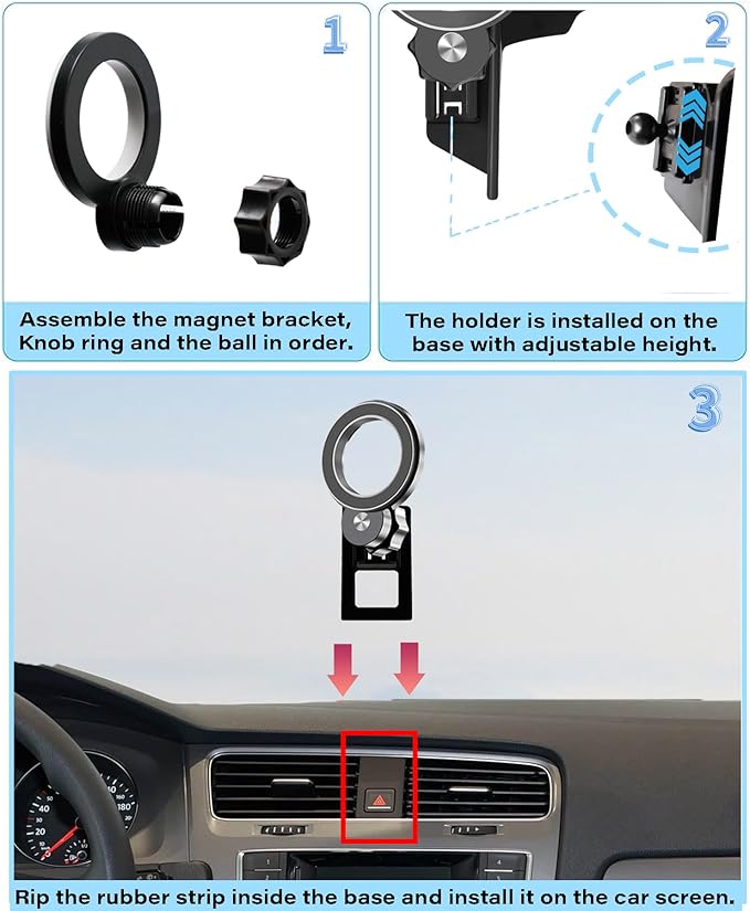 Car Phone Holder for VW Golf GTI 2015-2021 / Golf R 2015-2019 MK7 MK7.5 Accessories Compatible with MagSafe Hands-Free 360° Rotation Adjustable Cell Phone Mount Does Not Affect Air Vent
