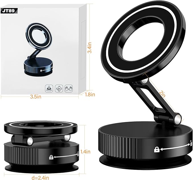 Magnetic Car Phone Holder, N55 Strong Magnets, 360° Rotation Dashboard Magnetic Phone Holder for Car, Folding Car Magnet Phone Mount for iPhone 16 15 14 13 Pro Max (Round-1)