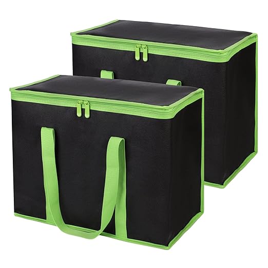 CIVJET 1-Pack Insulated Reusable Grocery Bags, X-Large Insulated Food Delivery Bag for Delivery Drivers, Commercial Food Warmer for Shopping, Tote Cooler Bags, Black with Green Edge