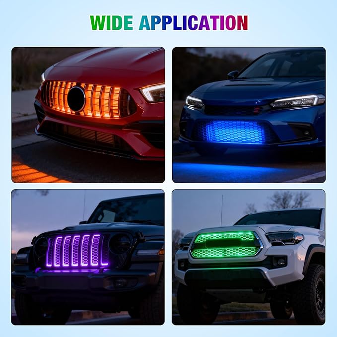 Nilight 4Pcs 24inch LED Grille Lights 144 LEDs RGB Multi Color Exterior Lighting Kit with Sound Active Function and Wireless Remote Control for Cars Van SUV Truck
