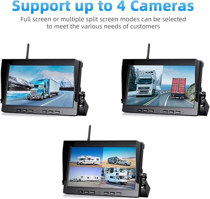 eRapta 4 Wireless Backup Camera System with HD 2K 10-Inch Loop Recording Monitor, Quad Channels Full-Field Cameras IR Night Vision for Trailer/RV/Truck/Camper/Bus-AW104SL