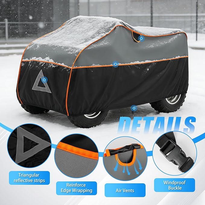ATV Cover for Hail Protection, 96 Inch Heavy Duty 4 Wheeler Quad Cover, All-Weather Protection, Compatible with Polaris,Honda,Yamaha,Canam,Kawasaki,Suzuki, 96''Lx 50''Wx 48''H