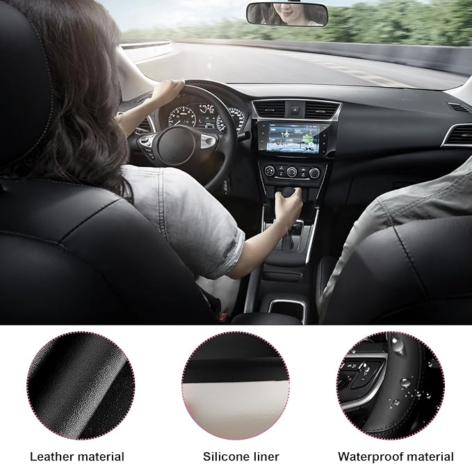Car Steering Wheel Cover, Universal 15" Anti-Slip Auto Steering Wheel Protector for Men Women, Breathable Odor Free Leather Steering Wheel Car Accessories Fit Most Vehicles (Black)