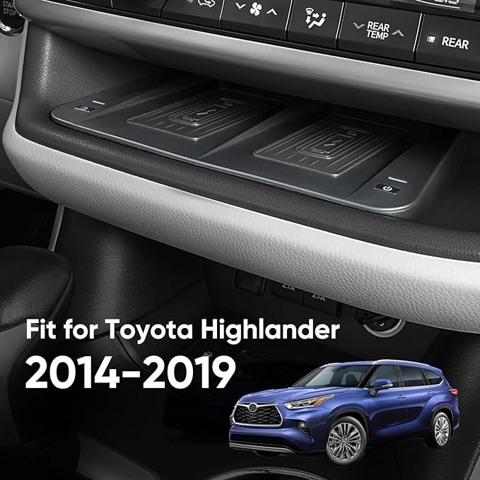 CarQiWireless Wireless Charger for Toyota Highlander Accessories 2014-2019 2018 2017 2016 2015, Center Console Organizer Wireless Phone Charging Pad for 2015 2016 2017 Toyota Highlander Accessories