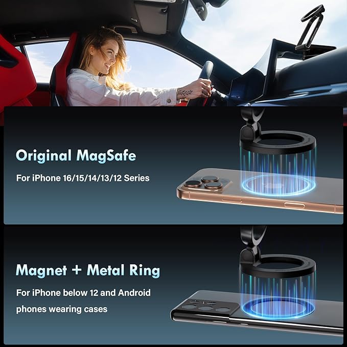 Coverado for Magsafe Car Mount, Magnetic Car Phone Holder, 360° Rotation Strong Magnet Car Phone Mount Dash Cell Phone Holders for Your Car, Suction Cup Phone Mount for iPhone 17/16/15/14/13/12