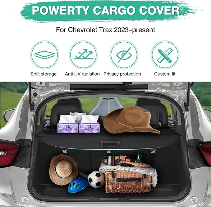 Powerty Retractable Cargo Cover for 2024-2026 Chevy Chevrolet Trax -Canvas Texture Trunk Cover Privacy Screen Rear Security Shade for Trax Accessories