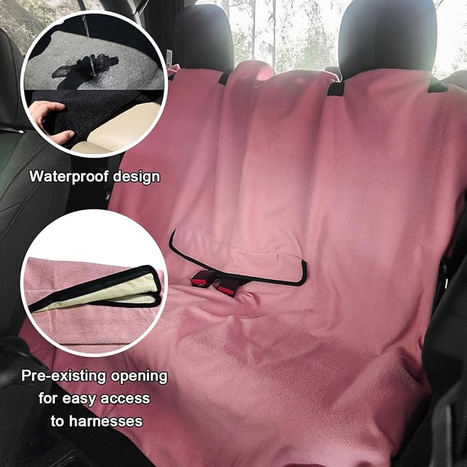Car Towel Seat Cover, Waterproof Sweating Non-Slip Premium Soft Towel Carseat Protector, Universal Machine Washable Car Truck SUV Front Seat Cover for Gym Workout Beach Hiking (Pink, Rear)