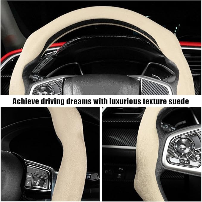 Mandark Car Steering Wheel Cover, Suede Sport Vehicle Steer Wheel Protector Fitting 15 Inch, Non-Slip Comfortable Automotive Interior Decoration Accessories, Universal for Most Cars (Light Yellow)
