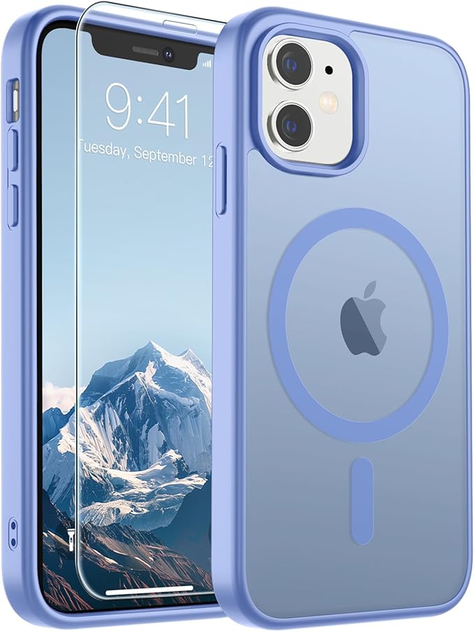 SUPFINE Magnetic for iPhone 11 Phone Case with Screen Protector (Compatible with MagSafe)(Military Grade Drop Protection) Translucent Matte Shockproof Phone Cover,Blue Purple