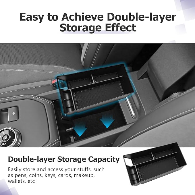 LUWU 3PCS 2025 2026 Mustang Mach E Dashboard Storage Tray Compatible with Ford Mustang Mach E 2021-2026 Accessories Center Console Armrest Box Hidden Organizer Tray Behind Screen ABS Material