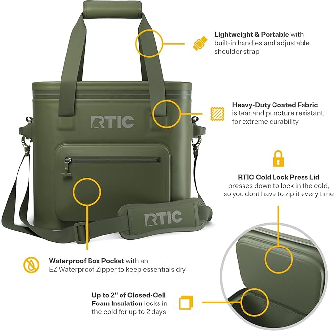 RTIC 30 Can Ultra-Tough Soft Cooler Pro, Insulated, Waterproof, Leak Proof, Portable Floating Bag for Beverage, Drink, Lunch, Outdoor, Beach, Car,Camping, Picnic, Fishing, Boat