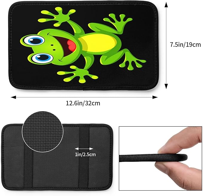 Green Frog Car Handrail Box Cushion Armrest Cover Auto Center Console Pad Car Decor 12.6X7.5 in