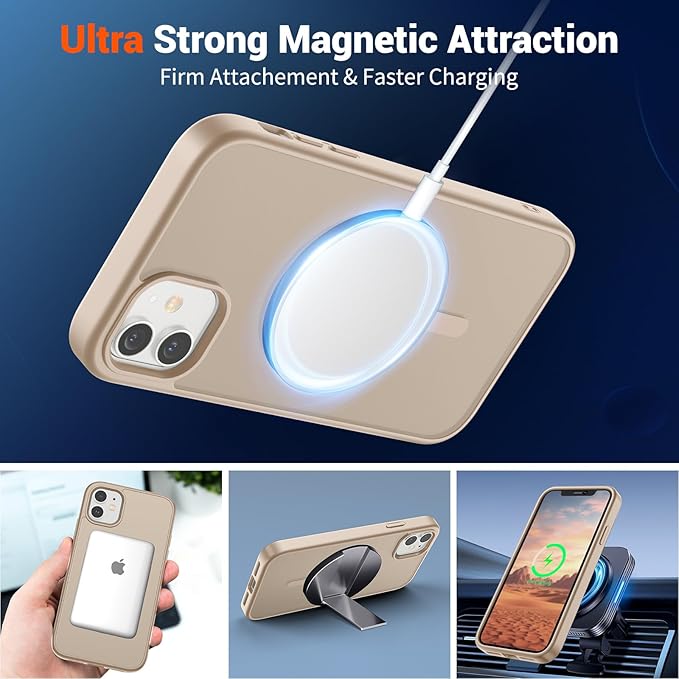 SUPFINE Magnetic for iPhone 11 Phone Case(Compatible with MagSafe)(Military Grade Drop Protection) Slim Translucent Matte Shockproof with Anti-Fingerprint Phone Case,Desert Gold