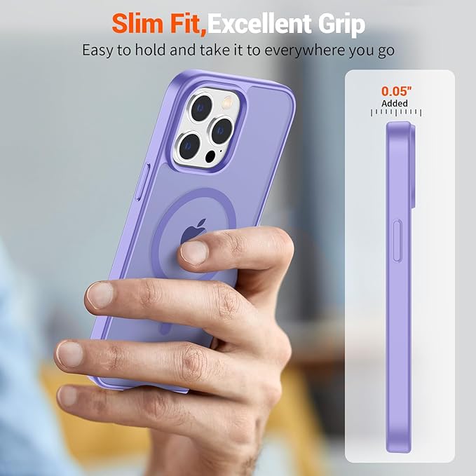 SUPFINE Magnetic for iPhone 15 Pro Max Case (Compatible with MagSafe) (Military Grade Drop Protection) Slim Translucent Matte Shockproof with Anti-Fingerprint Phone Case, Purple