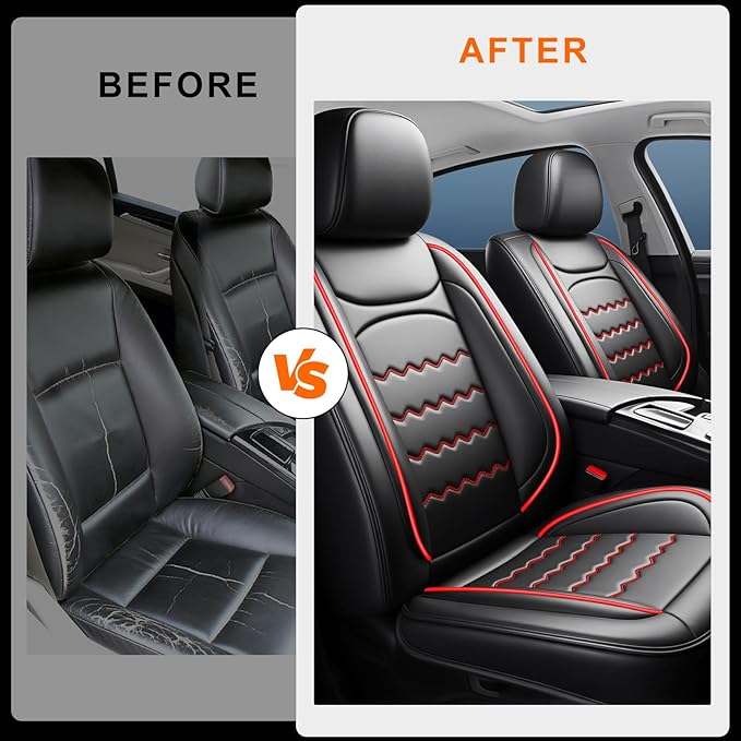 CX-5 Car Seat Covers Custom Fit for Mazda CX-5 2013-2025 2026, Full Coverage Leather Waterproof Breathable Seat Covers, Automotive Seat Protectors, Airbag Compatible(2 Front Seats, Red & Black)
