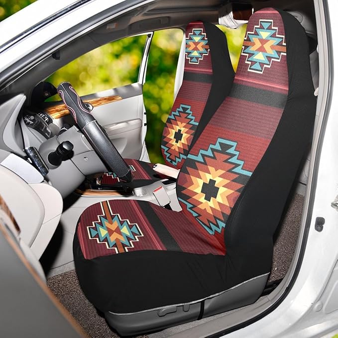 Native American Tribal Car Seat Covers Set of 2,Southwest Native Aztec Red Print Navajo Design Universal Auto Front Seat Cushion Protector for Women Men Cute Car Accessories Fit for Car Truck