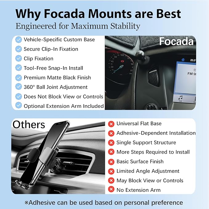 Car Phone Holder for Ford Focus MK3/MK3.5 (2012–2018) ST/RS/SE,Vehicle-Specific Dash Phone Mount,360° Rotating Adjustable Cell Phone Holders with Stable Clip Design,Ford Focus Auto Accessories