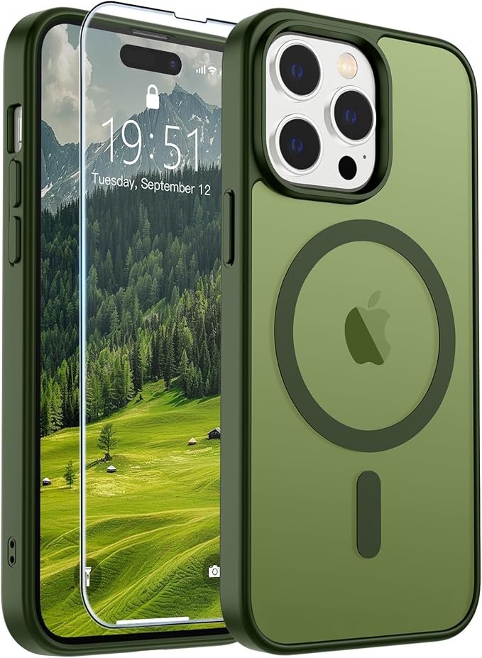 SUPFINE Magnetic for iPhone 14 Pro Case (Compatible with MagSafe) (Military Grade Drop Protection) Slim Translucent Matte Shockproof with Anti-Fingerprint Phone Case,Cangling Green