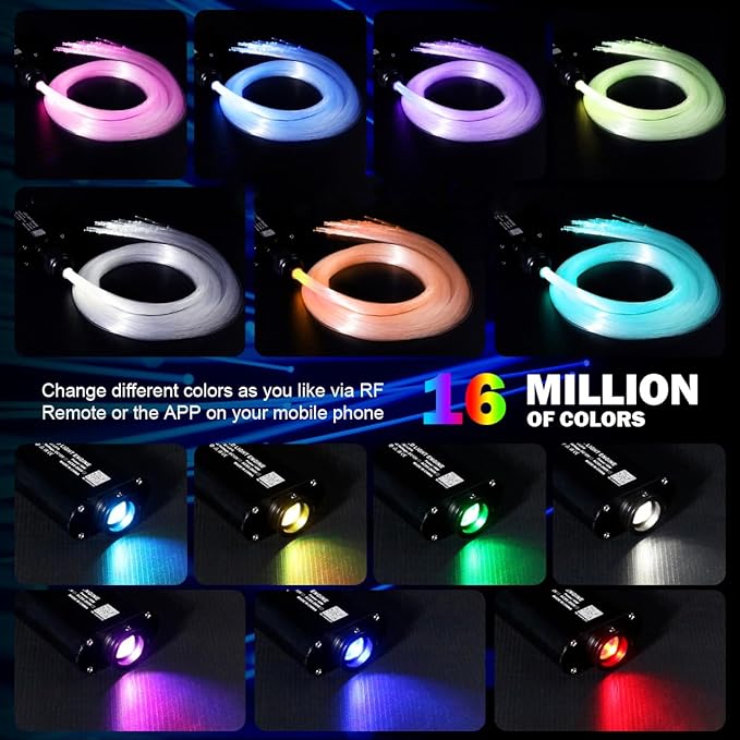 AMKI 16W 450pcs 0.03in 9.8ft Fiber Optic Starlight Kit with Pure White Shooting Star,End Glow Fiber Strands Music Sound Activated Remote Control Starlight Headliner Meteor Home Car Decor