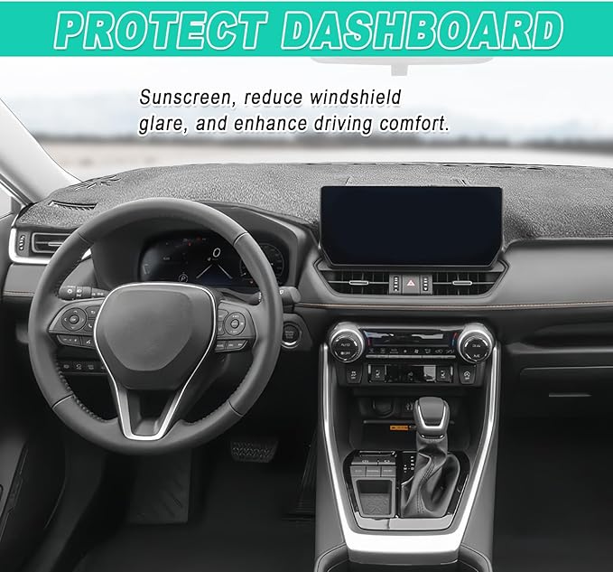 Dash Cover Mat, Center Console Cover Sunshield Protector, Dashboard Cover Compatible with T0y0ta RAV 4 2019 2020 2021 2022 2023 2024 2015 (Gray Trim)