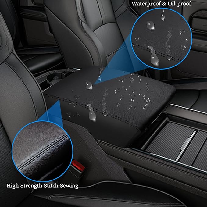 Center Console Cover Anti-Scratch Waterproof Leather Armrest Pad Protector Cushion for Dodge RAM 1500 2500 3500 2019 2020 2021 2022 2023 Interior Accessories(Black)