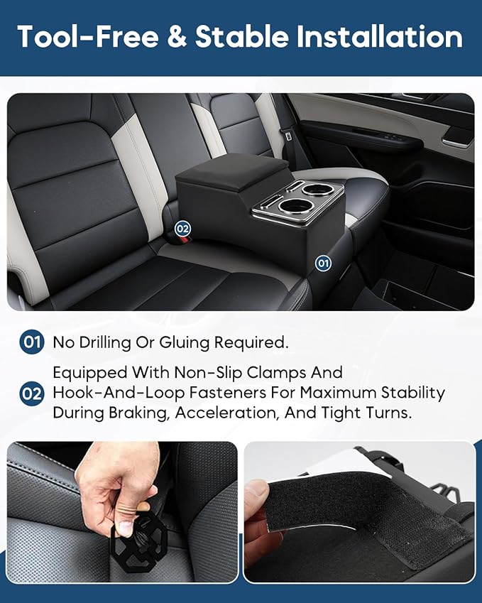 Upgraded Center Console, Truck Bench Front Seats Center Console Organizer and Storage, Cup & Phone Holder for Minivan, SUV, Middle Van