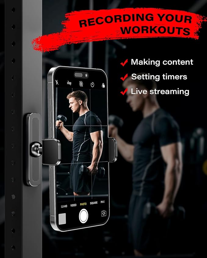 APPS2Car Magnetic Phone Holder for Gym, Alloy Base and Joint for Strong Hold, 360° Adjustable, Compatible with 4.7-6.5 Inch iPhone & Android Phones, Secure Workout Equipment Accessory for Men Women