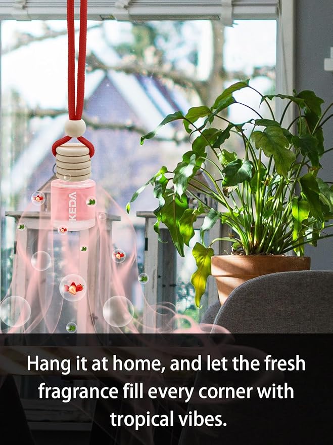 Ikeda Car Air Freshener: Hanging Car Smell Air Freshener | 10ml Hanging Car Perfume | Long Lasting Fragrance | Strong Scents Diffuser for Auto Home (Strawberry|Circular)