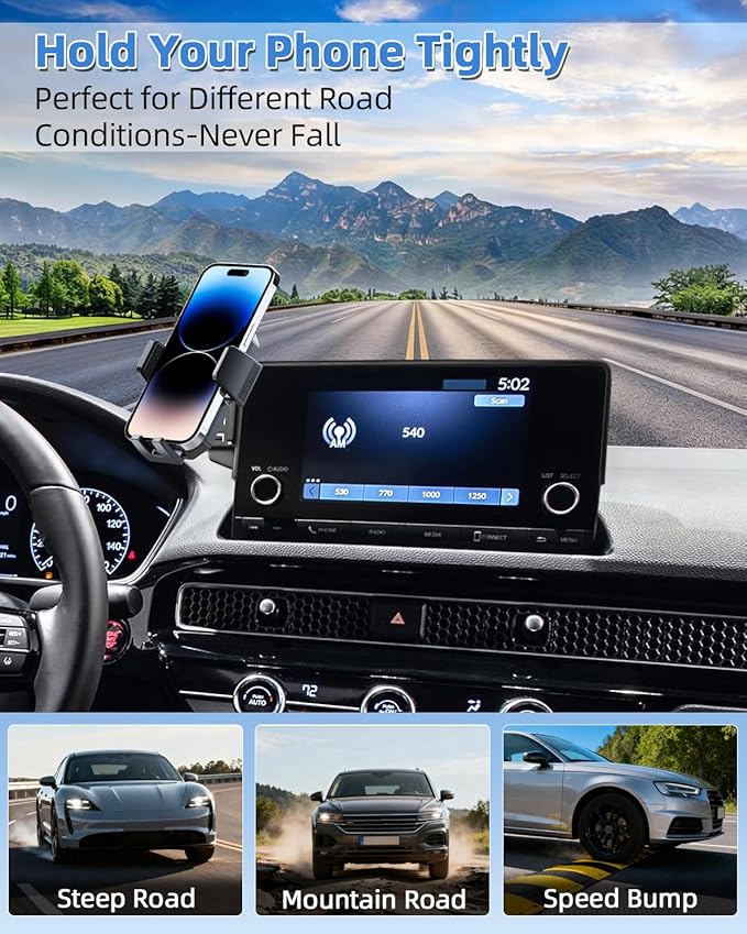 PZK Car Phone Mount for Honda Civic 2022-2025 2026 /Acura Integra 2023-2025 LX/EX/EX-L/Sport/Sport Hybrid/Touring/Si/Type R for 7/9-Inch Screen 360° Rotation Auto Lock Phone Holder with Storage Box