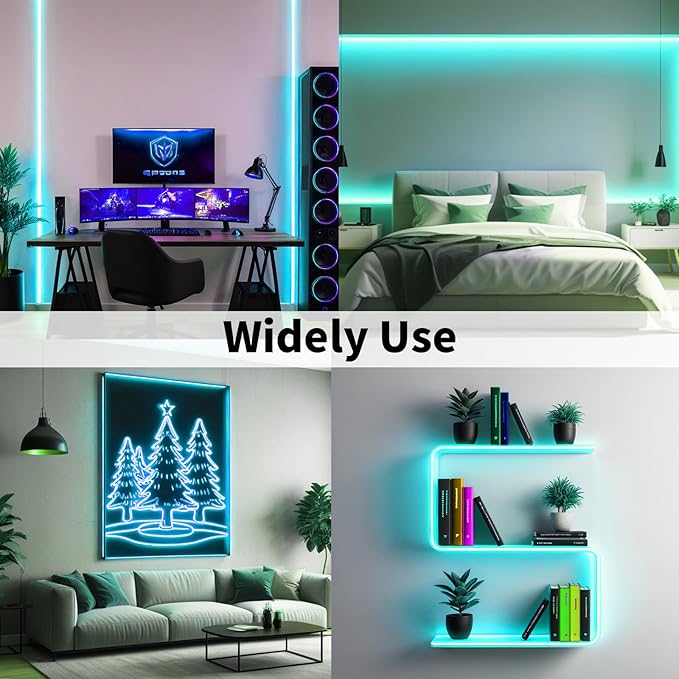 iNextStation 12V Ice Blue LED Strip Lights 16.4FT, Flexible Silicone Neon Rope Light with Power Adapter, Waterproof, Cuttable, Dimmable & Linkable, LED Lights Strip for Bedroom, Kitchen(with Plug)