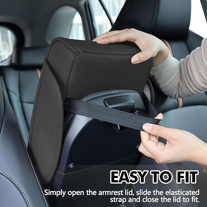 wuyaoyao Car Center Console Cover, 13.39"×8.27"×3.15" Leather Car Armrest Cover with Pocket & Tissue Box & Cup Holder, Multifunctional Auto Armrest Cushion Pad, Universal Car Accessories (Black)