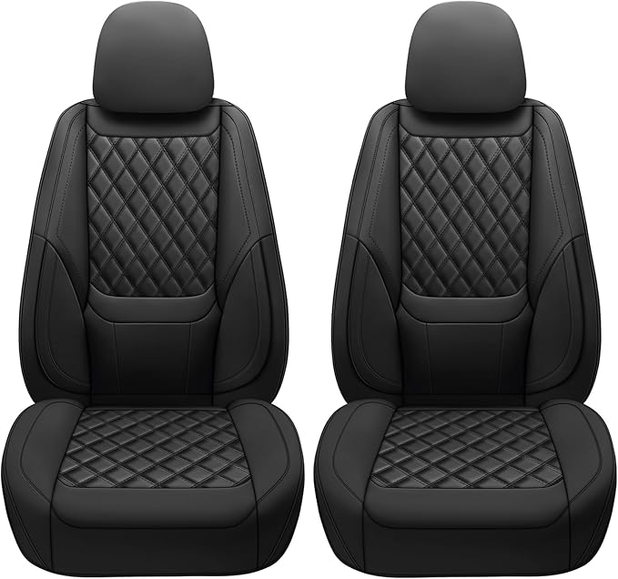 Car Seat Covers Front Pair,Universal Fit for Cars,SUVs,Trucks,and Sedans,Faux Leather Car Seat Cushion Compatible with Airbags,Waterproof Car Seat Protector,Black