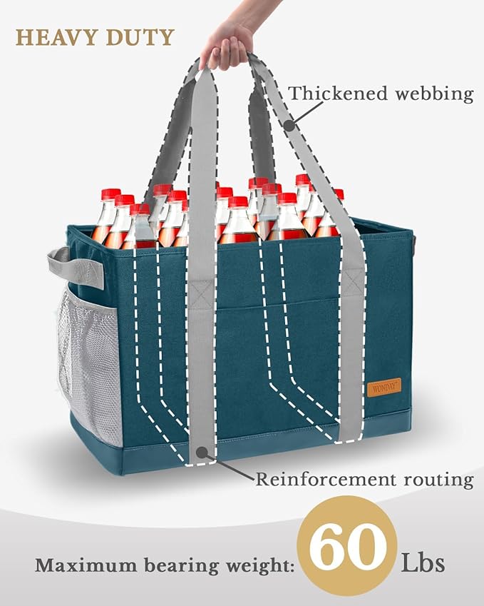 WONDAY Extra Large Utility Tote Bag - Standing Reusable Grocery Bag with Handle