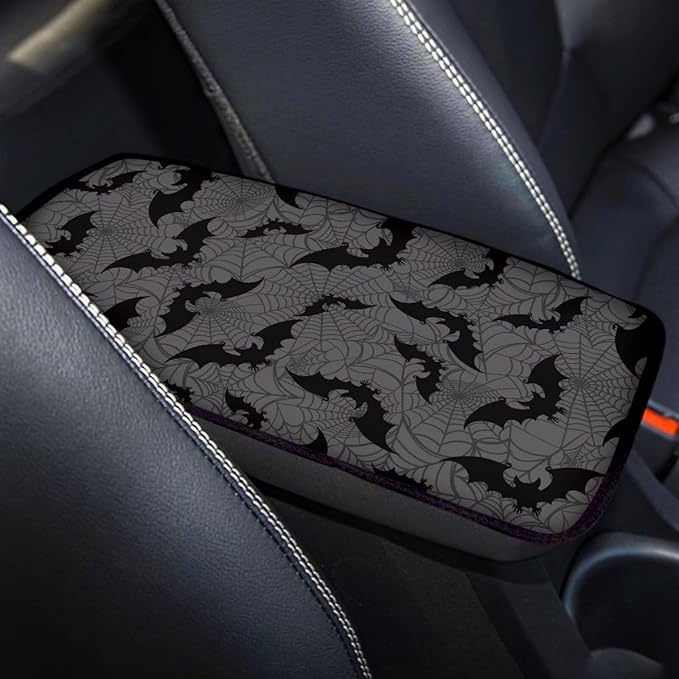 Dreaweet Halloween Arm Rest Cover for Car Spider Web and Bat Print Center Console Cover Comfort Anti-Scratch Car Armrest Cushion Pad
