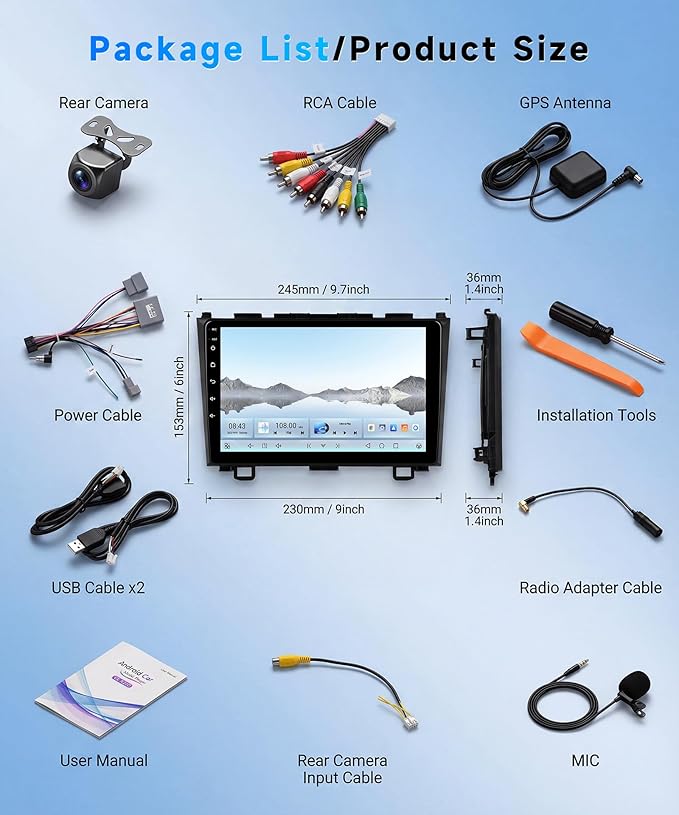 Qualcomm 8-core 4G+64G Car Stereo Radio for Honda CRV 2007-2011, Upriding 9-Inch 1280P QLED Touchscreen Radio with 5G WiFi Wireless Carplay Android Auto BT5.1 DSP/Hi-Res Audio SWC GPS Backup Camera