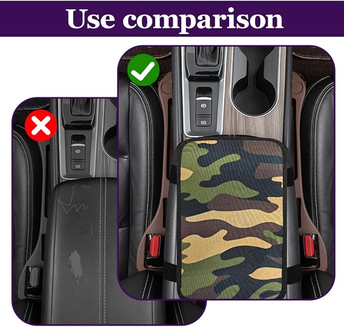 Leopard Cheetah Print African Animal Hunting Auto Center Console Armrest Pad, Car Center Console Cover, Auto Accessories Soft Comfort Armrest Cover Cushion Mat for Most Cars (Green Camouflage)