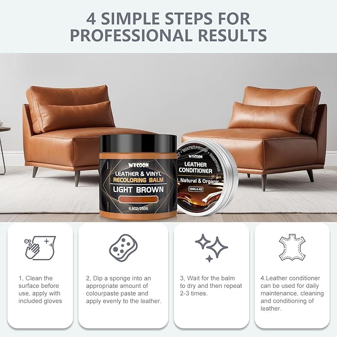 Leather Recoloring Balm with 100ml Mink Oil Conditioner | Maroon Repair Kit, Dye & Color Restorer for Furniture, Sofa, Car Seats, Bags | Restore Faded & Scratched Surfaces