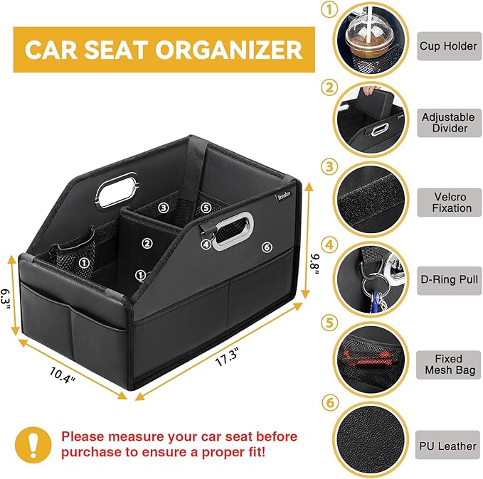 Car Seat Organizer for Back Seats&Front-Foldable PU Leather Storage with Adjustable Dividers,2 Cup Holders&7 Mesh Pockets-Detachable Design with Metal Handles for Kids Travel,Toys,Snacks
