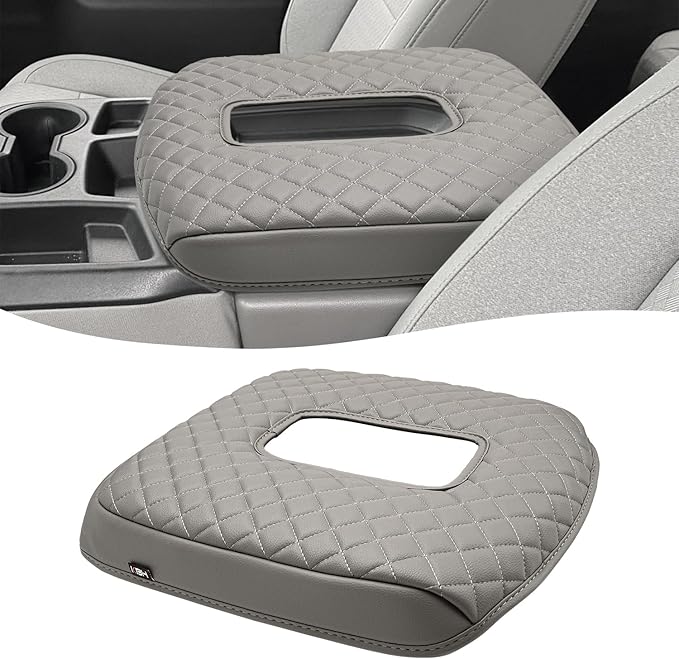 KBH Center Console Armrest Cover for 2019-2026 Chevy Silverado & GMC Sierra, Middle Console Lid Covering Protective Pad, PU Leather Accessories, Anti-Scratch, Gray (Fits Jump Seat Console Only)