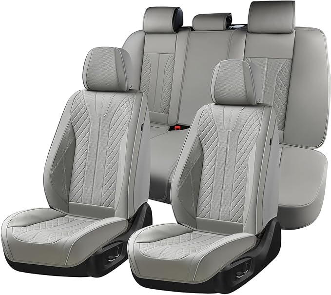 FLORICH Car Seat Covers Full Set Leather Seat Cover for Cars Full Coverage Seat Cover Waterproof Universal Seat Cover for Cars Seats Protector Cushion Universal Fit for Most Cars SUV Trucks, Gray