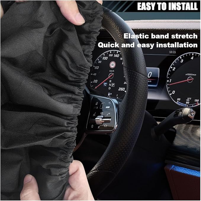 Car Steering Wheel Cover Sun Shade, Anti-Heat Steering Wheel Protector, Universal 18 Inch Auto Steering Wheel Sun Block Cover, Steering Wheel Shield Accessories for Most Car Truck SUV (Black)