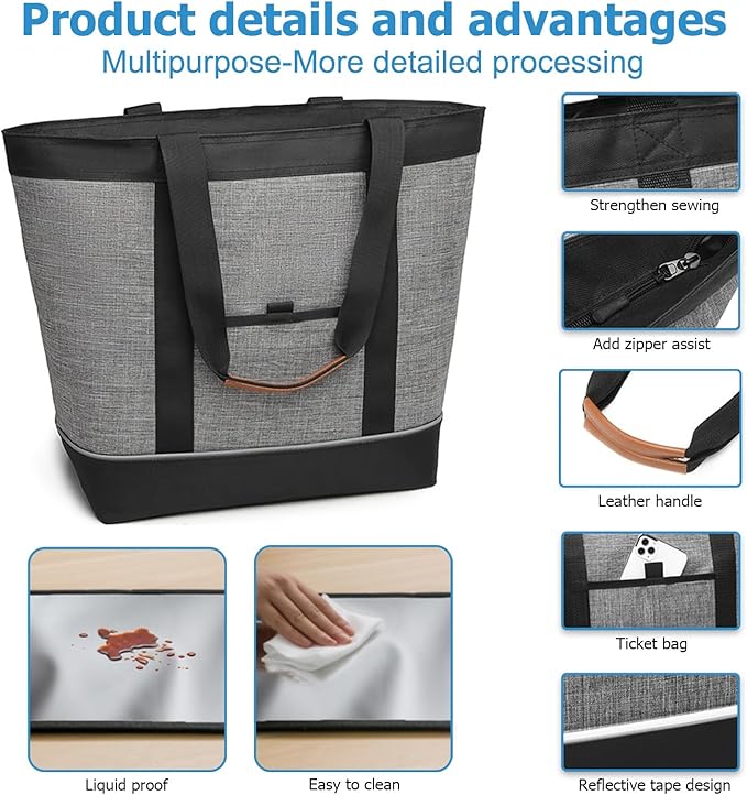 Insulated Cooler Bag Leakproof Thermal Insulation Collapsible Cooler Tote with Zippered, Reusable Cooler Bags