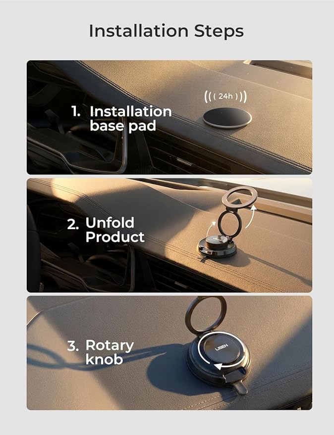 LISEN for Magsafe Car Mount [All Metal Super Strong Suction] 360 Adjustable Vacuum Magnetic Phone Holder for Car, Suction Cup Phone Mount for iPhone 17 Pro Max 16 15 14 13 12