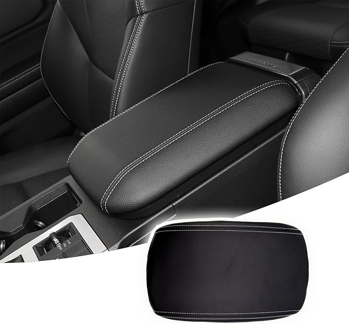 Black Leather Center Console Armrest Cover for 2024-2025 2026 Toyota Land Cruiser Prado 250,2024 Land Cruiser Accessories Car Center Arm Rest Cover Pad Protector(White Stitches)