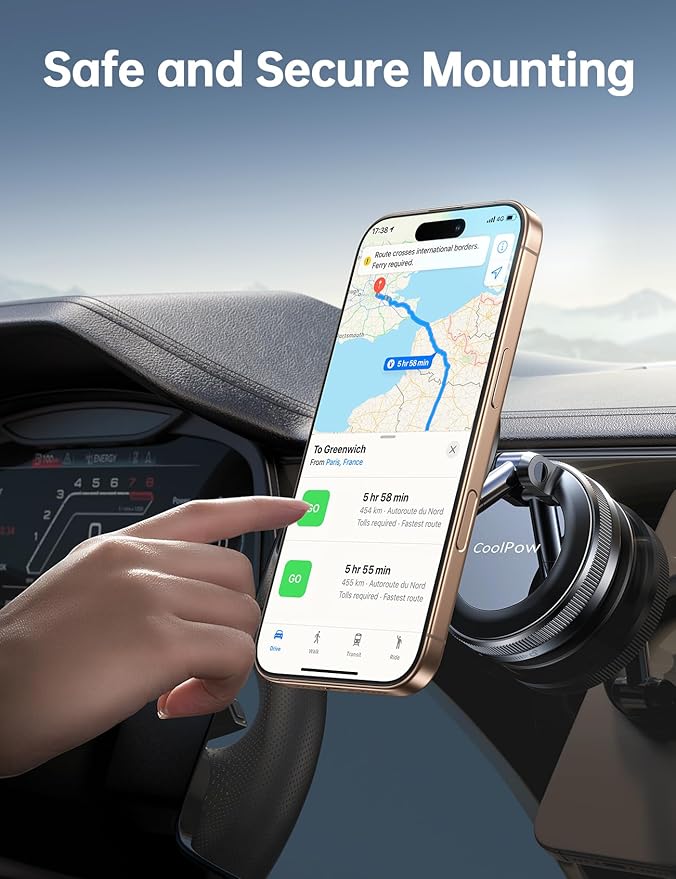 Coolpow【Newest Vacuum Magnetic Phone Holder for Car Phone Holder Mount【Movable Vacuum Suction】 Magsafe Car Mount Cell Phone Holders for Your Car Accessories for Women Men for iPhone 17 16 15 14 Kits